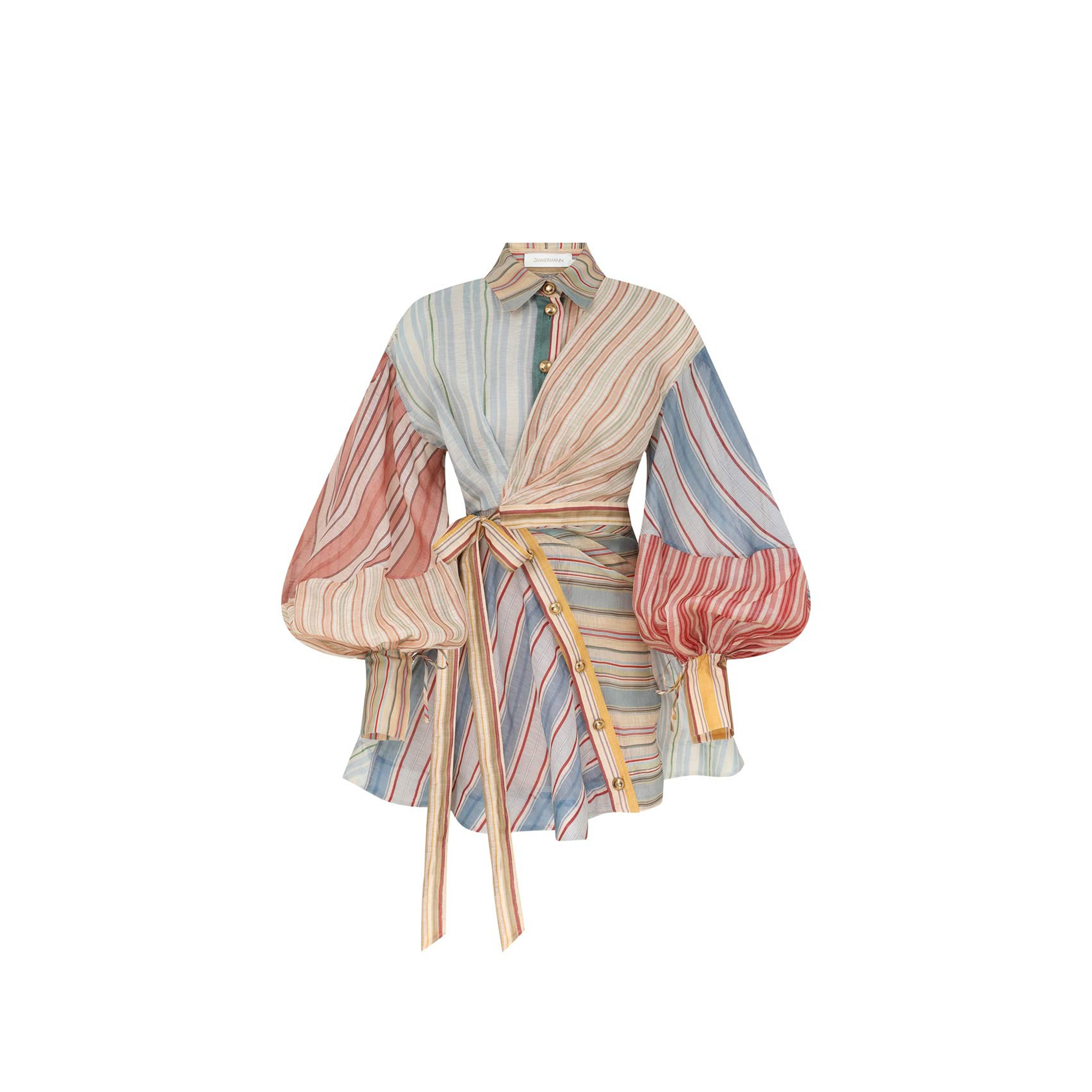 ZIMMERMANN REBELLION STRIPED LINEN AND SILK MINI DRESS 7028DC261